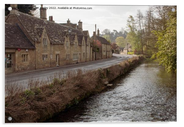 Cotswolds cottages and River Coln in Bibury Acrylic by Christopher Keeley