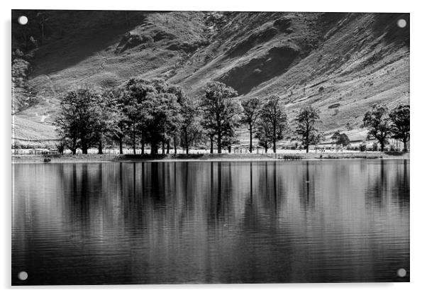 Buttermere lake monochrome Acrylic by Phil Crean