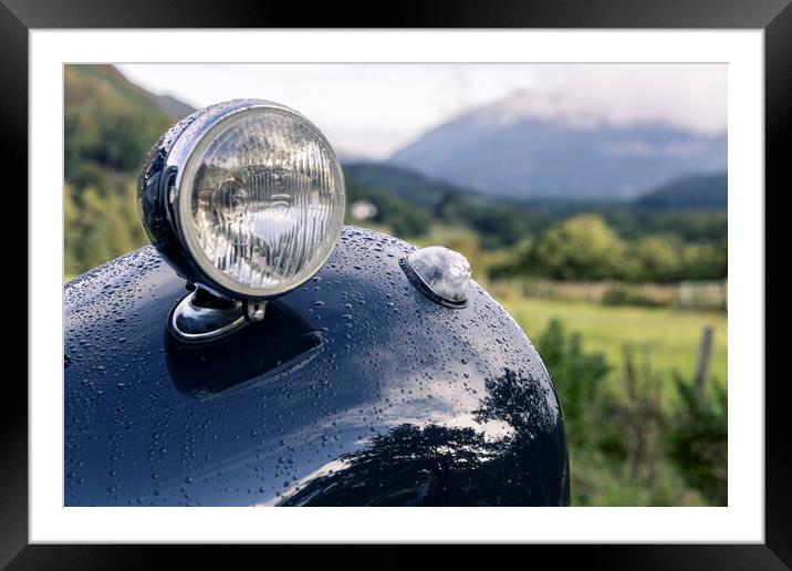 Headlamp and mudguard in the rain. Framed Mounted Print by Phil Crean