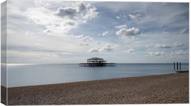 Brighton Seafront, Old west Pier Canvas Print by kathy white