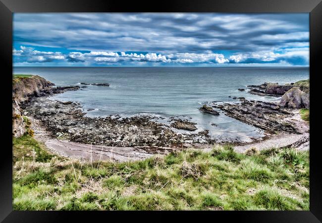 Stonehaven Rocky Coast Framed Print by Valerie Paterson