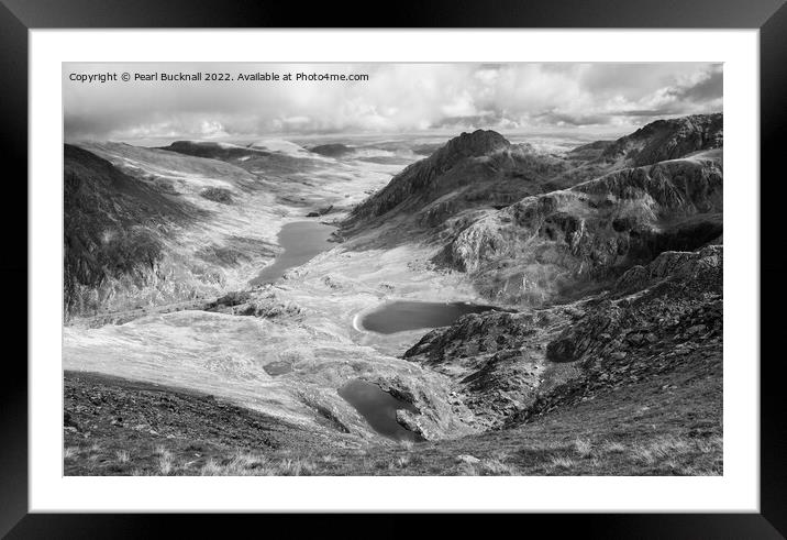 Ogwen Mountain Landscape Snowdonia Black and White Framed Mounted Print by Pearl Bucknall