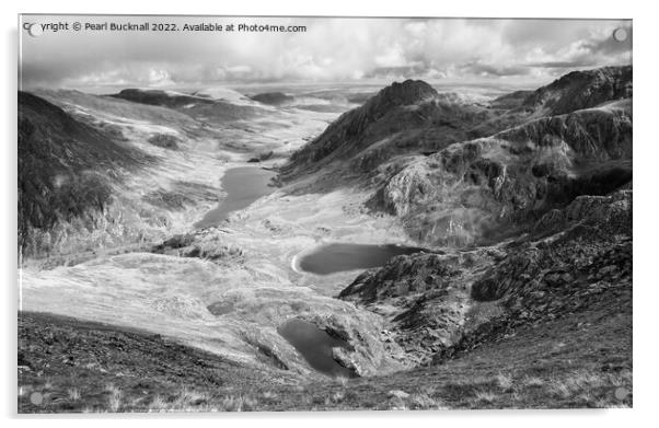 Ogwen Mountain Landscape Snowdonia Black and White Acrylic by Pearl Bucknall