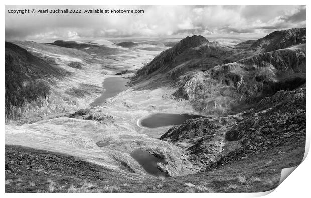 Ogwen Mountain Landscape Snowdonia Black and White Print by Pearl Bucknall
