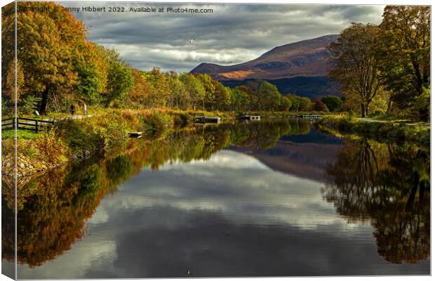 Reflections of Ben Nevis in the Caledonian canal, Corpach Canvas Print by Jenny Hibbert
