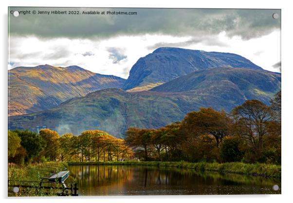 Impressive Ben Nevis towering over Caledonian Canal Corpach Acrylic by Jenny Hibbert