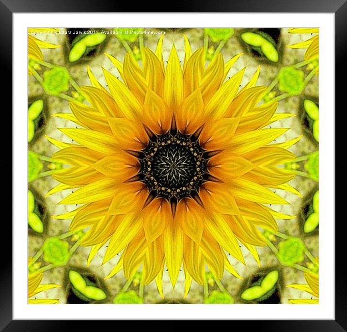 Kaleidoscope Sunflower Framed Mounted Print by Laura Jarvis