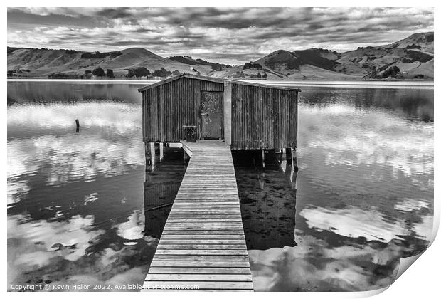 Boatshed at Hooper's Inlet, Otago Peninsular, South Island, New  Print by Kevin Hellon