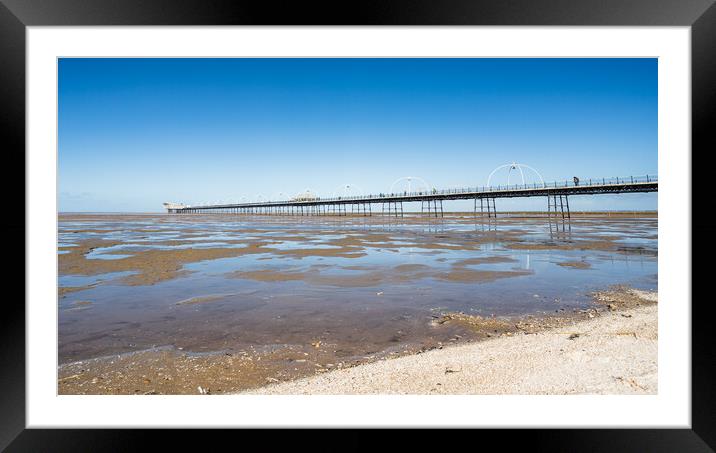 Pools of water in front of Southport Pier Framed Mounted Print by Jason Wells