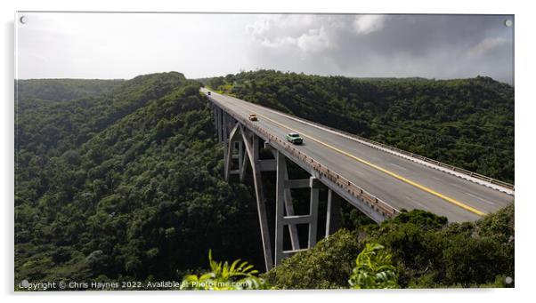 Cross Puente de Bacunayagua Bridge Cuba. Acrylic by Chris Haynes