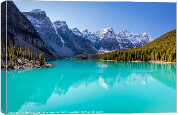 Beautiful Moraine Lake In Banff Canvas Print by Pierre Leclerc Photography