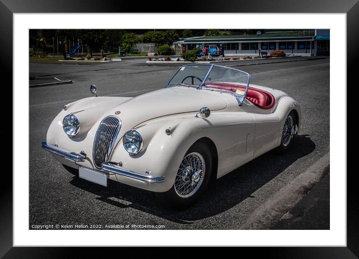 White Jaguar XK120 convertible Framed Mounted Print by Kevin Hellon