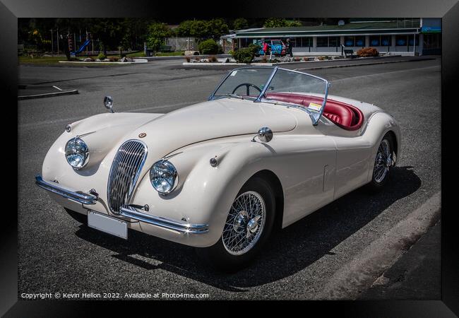 White Jaguar XK120 convertible Framed Print by Kevin Hellon