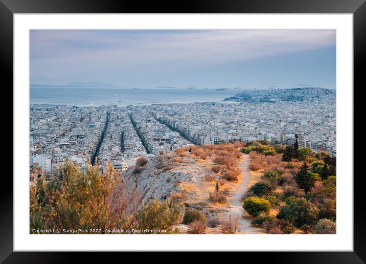 Athens sunset city Framed Mounted Print by Sanga Park