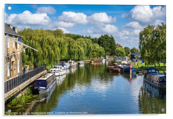 Boats moored on the River Great Ouse at Ely Acrylic by Angus McComiskey