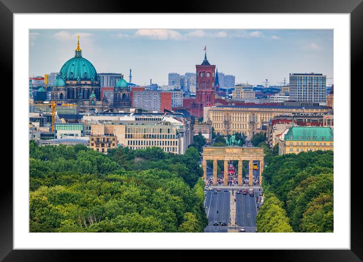 Berlin City Skyline With Brandenburg Gate Framed Mounted Print by Artur Bogacki