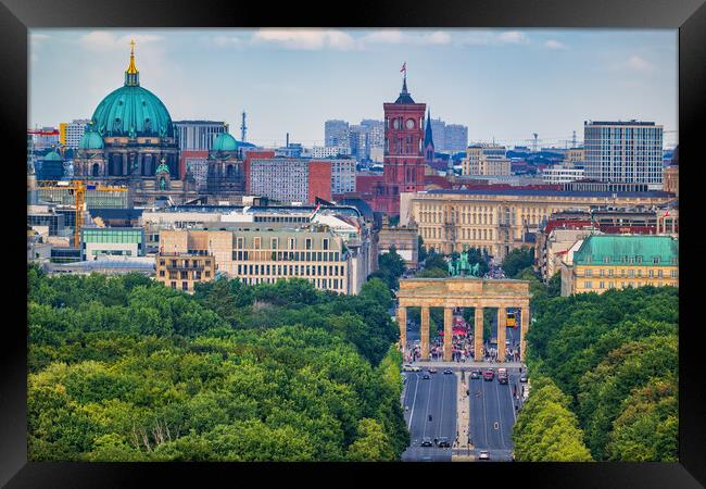 Berlin City Skyline With Brandenburg Gate Framed Print by Artur Bogacki