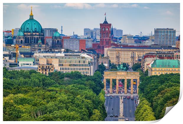 Berlin City Skyline With Brandenburg Gate Print by Artur Bogacki