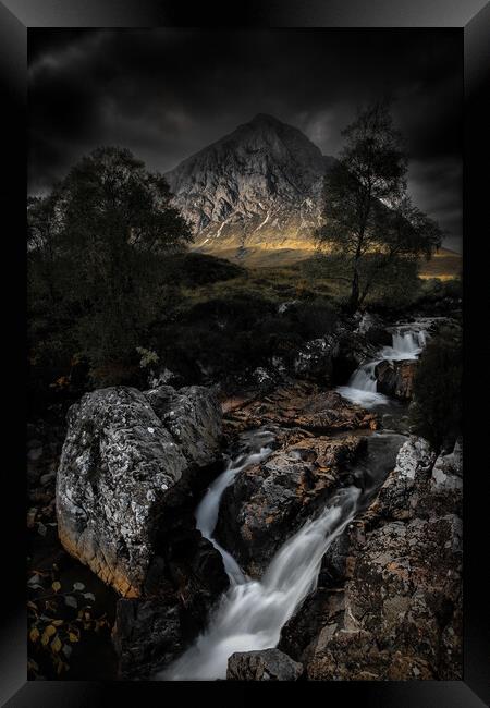 Glen Etive Falls  Framed Print by Simon Wrigglesworth