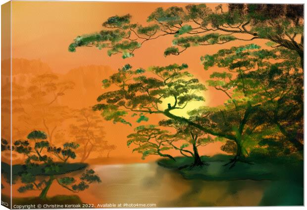 Trees around a Lake in Orange - painting Canvas Print by Christine Kerioak