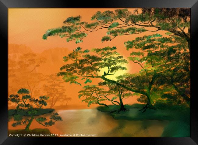 Trees around a Lake in Orange - painting Framed Print by Christine Kerioak