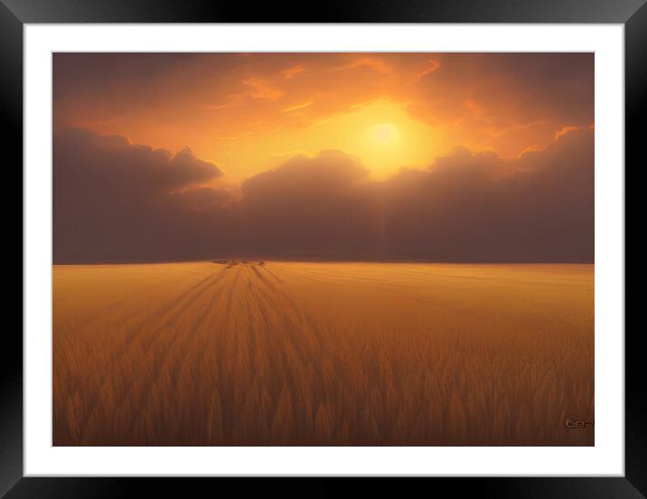 Sunset over a Wheat Field Framed Mounted Print by Picture Wizard