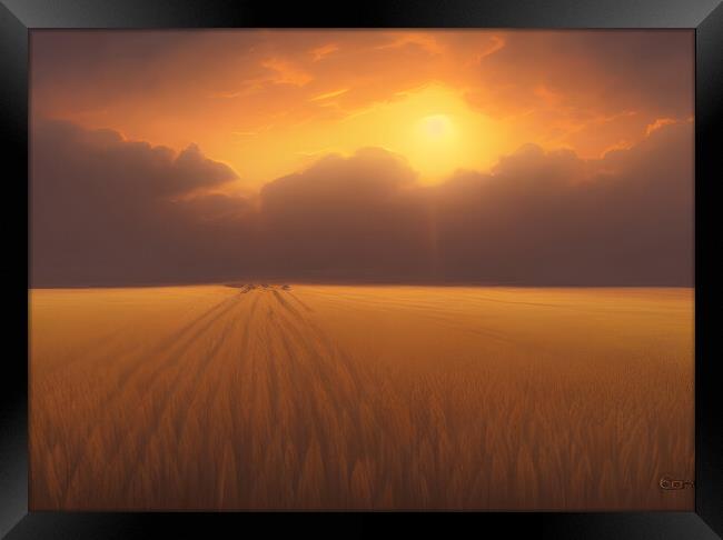 Sunset over a Wheat Field Framed Print by Picture Wizard