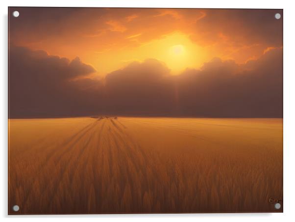Sunset over a Wheat Field Acrylic by Picture Wizard