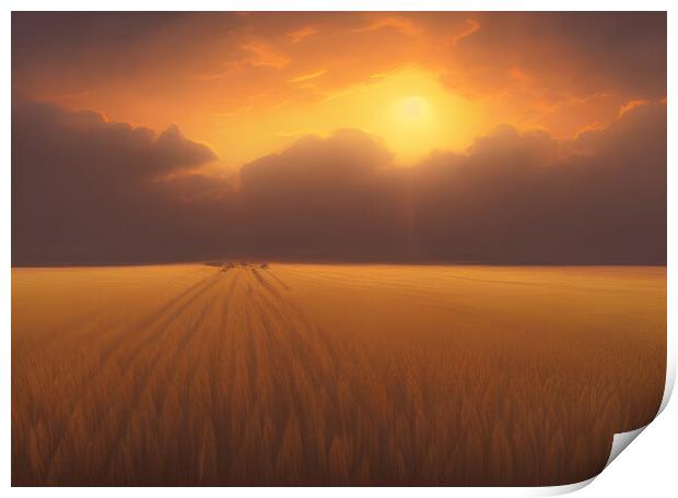 Sunset over a Wheat Field Print by Picture Wizard