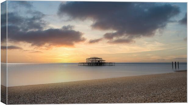 Brighton Seafront, Old west Pier,at sunset Canvas Print by kathy white