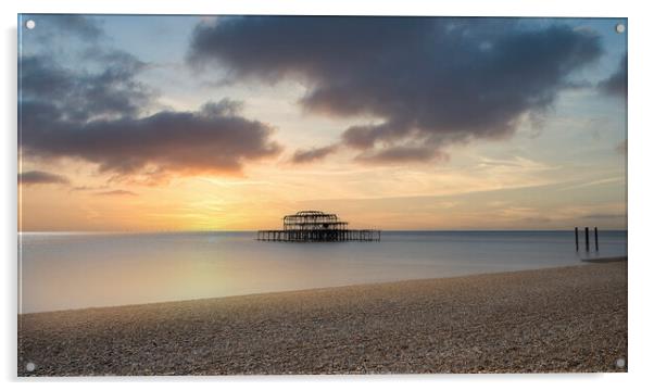 Brighton Seafront, Old west Pier,at sunset Acrylic by kathy white