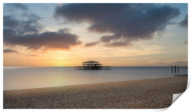 Brighton Seafront, Old west Pier,at sunset Print by kathy white