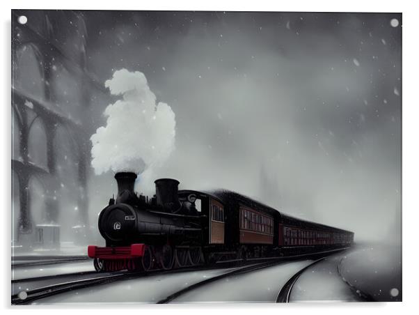 Steam Train In The Snow Acrylic by Picture Wizard