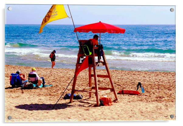 Spanish lifeguard, Benidorm, Spain. Acrylic by john hill