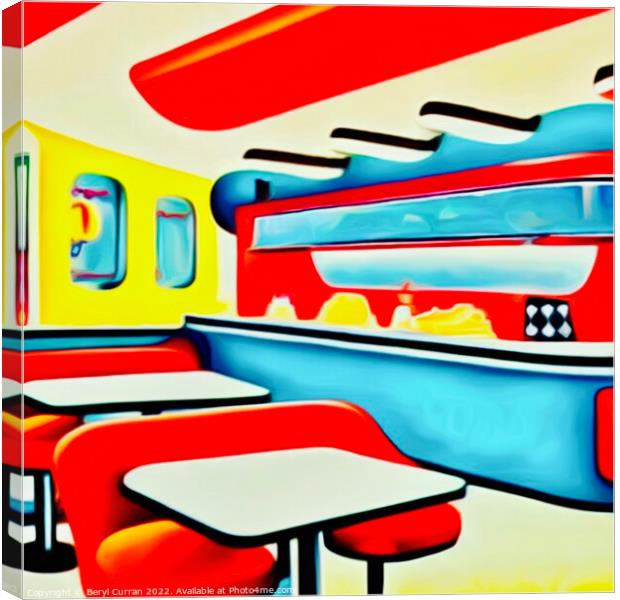 Nostalgic American Diner Scene Canvas Print by Beryl Curran