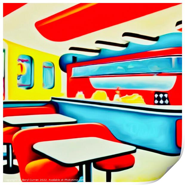 Nostalgic American Diner Scene Print by Beryl Curran