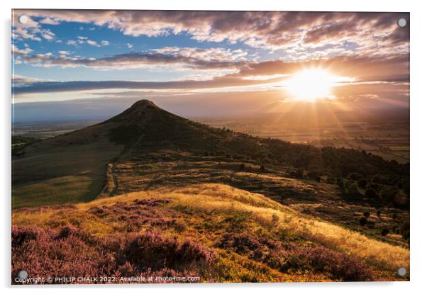 Roseberry topping sunset 783  Acrylic by PHILIP CHALK