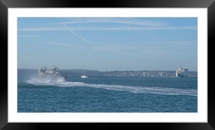 Hovercraft meets the ferry,solent Framed Mounted Print by kathy white