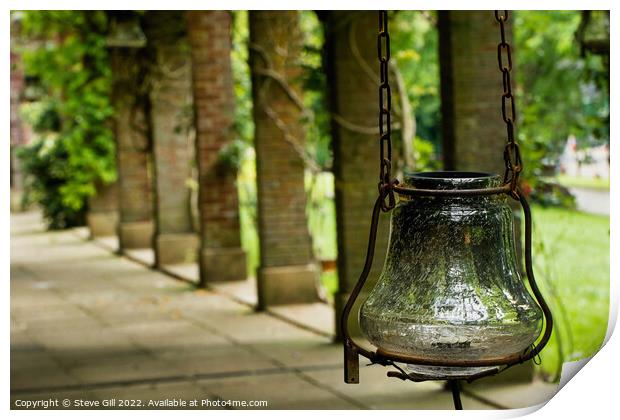 Antique Looking Glass Lantern Hanging from a Rusty Chain.  Print by Steve Gill