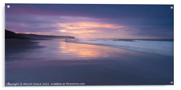 Whitby beach sunset 784 Acrylic by PHILIP CHALK
