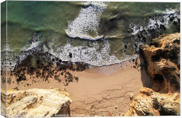 Beach and waves from top view Lagos, Portugal Alga Canvas Print by Samuel Foster