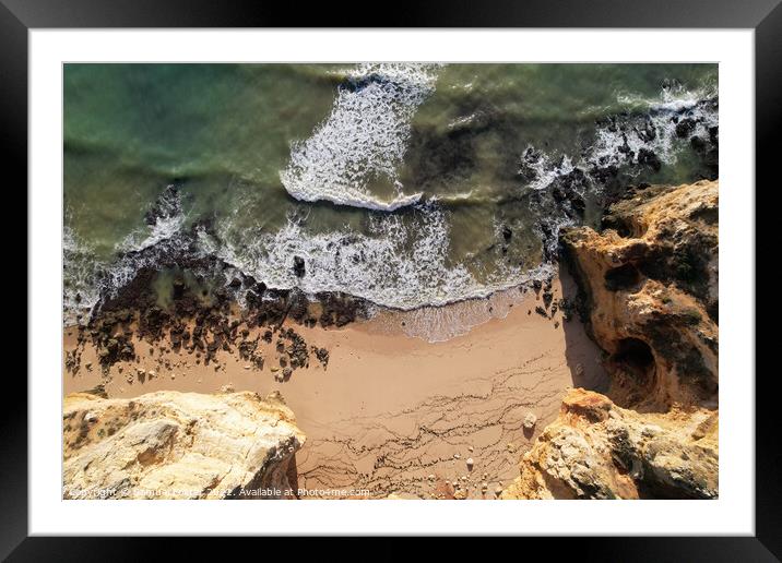 Beach and waves from top view Lagos, Portugal Alga Framed Mounted Print by Samuel Foster