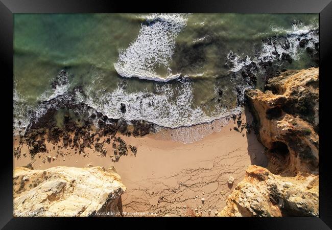 Beach and waves from top view Lagos, Portugal Alga Framed Print by Samuel Foster