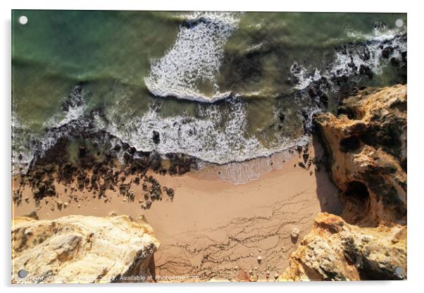 Beach and waves from top view Lagos, Portugal Alga Acrylic by Samuel Foster
