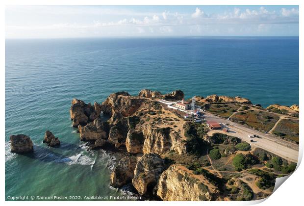 Lighthouse in Lagos Portugal at algarve coast Print by Samuel Foster
