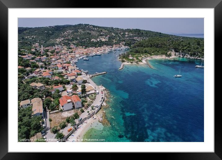 Aerial View Small Greek town Paxos in Corfu Marina Framed Mounted Print by Samuel Foster