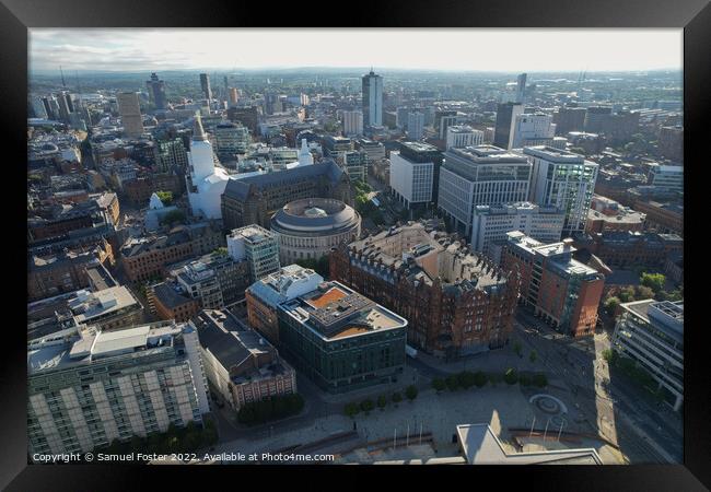 Manchester City Centre Drone Aerial View Above Building Work Sky Framed Print by Samuel Foster