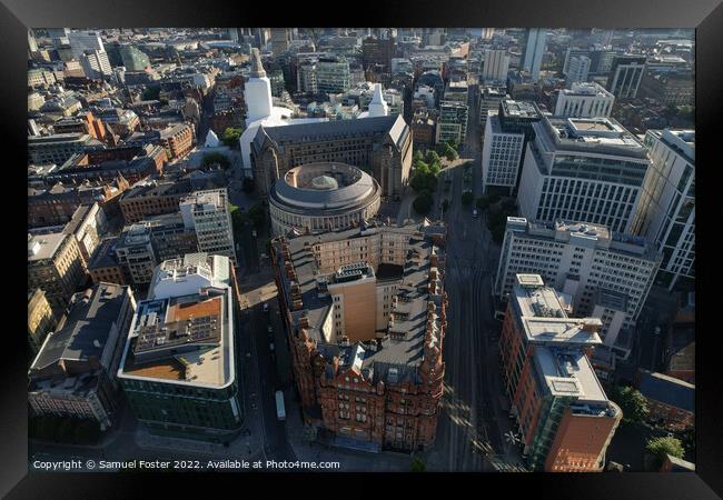 Manchester City Centre Drone Aerial View Above Building Work Sky Framed Print by Samuel Foster