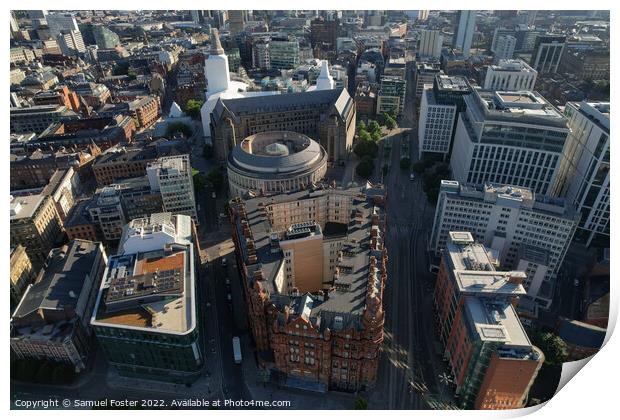 Manchester City Centre Drone Aerial View Above Building Work Sky Print by Samuel Foster