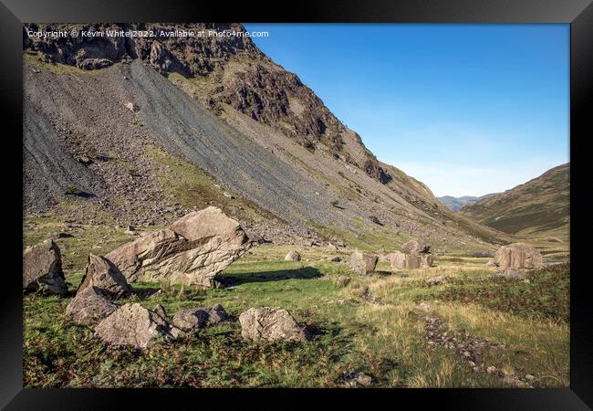 Fallen rocks at Honister pass in Cumbria Framed Print by Kevin White